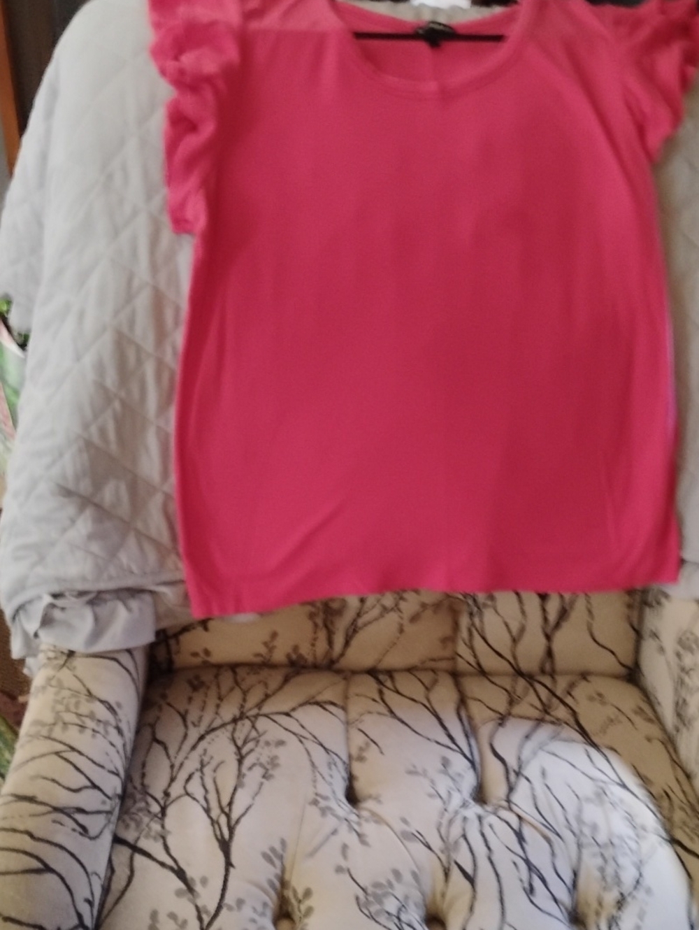 Express Hot Pink Ruffle Sleeve Short Sleeve Tee